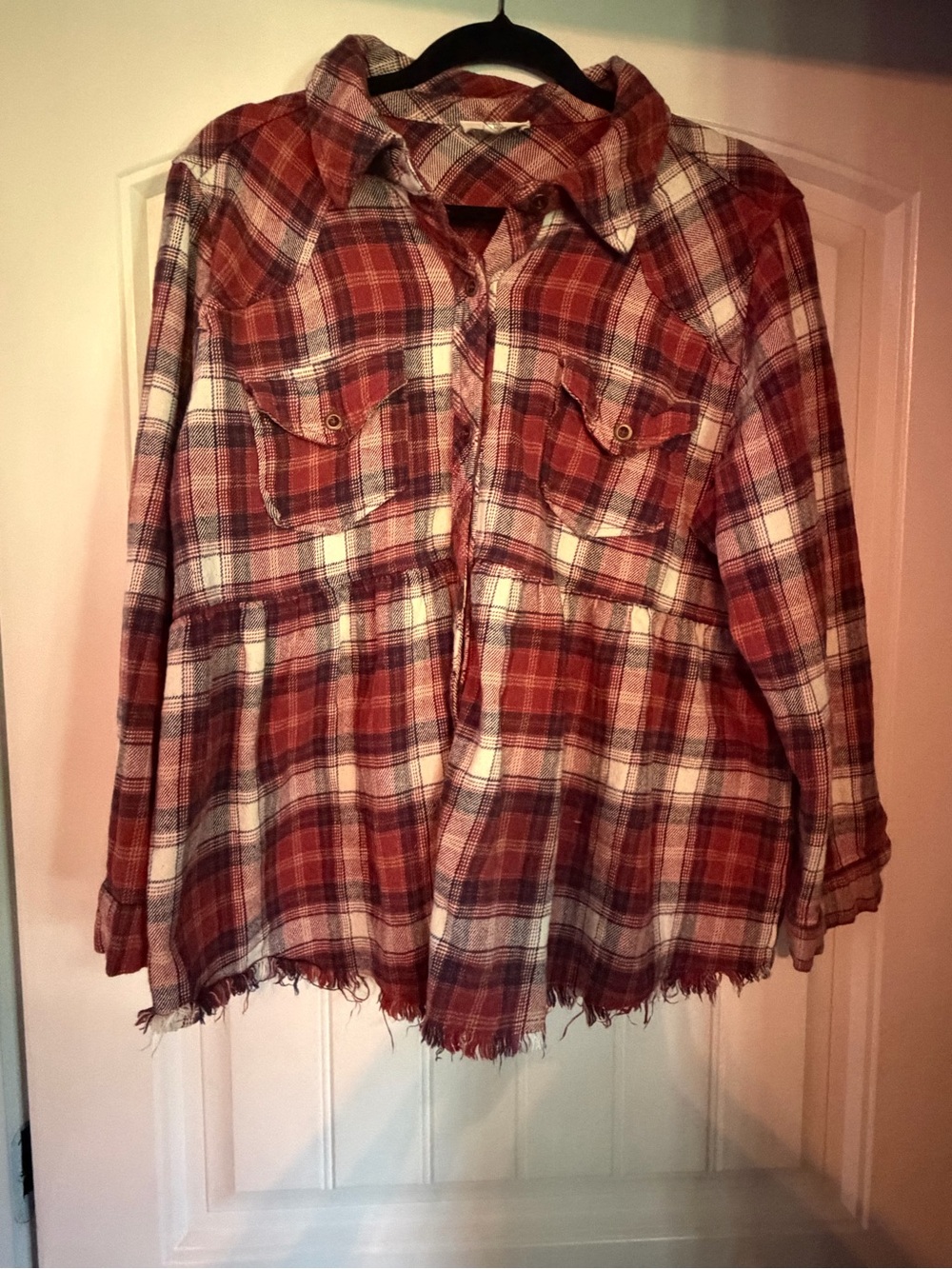 entro Red and Navy Plaid Button-Up Shirt